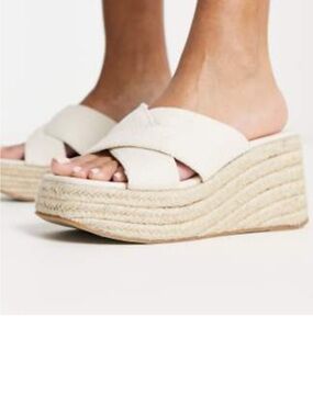ASOS Design Womens Cream Espadrille Wedge Slide Sandals in natural fabrication